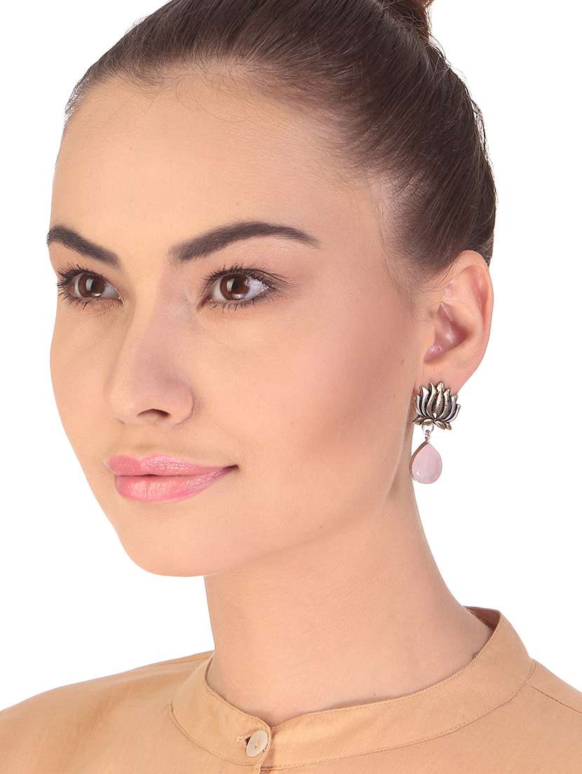 pink metal drop earring - 16100737 - Standard Image - 2