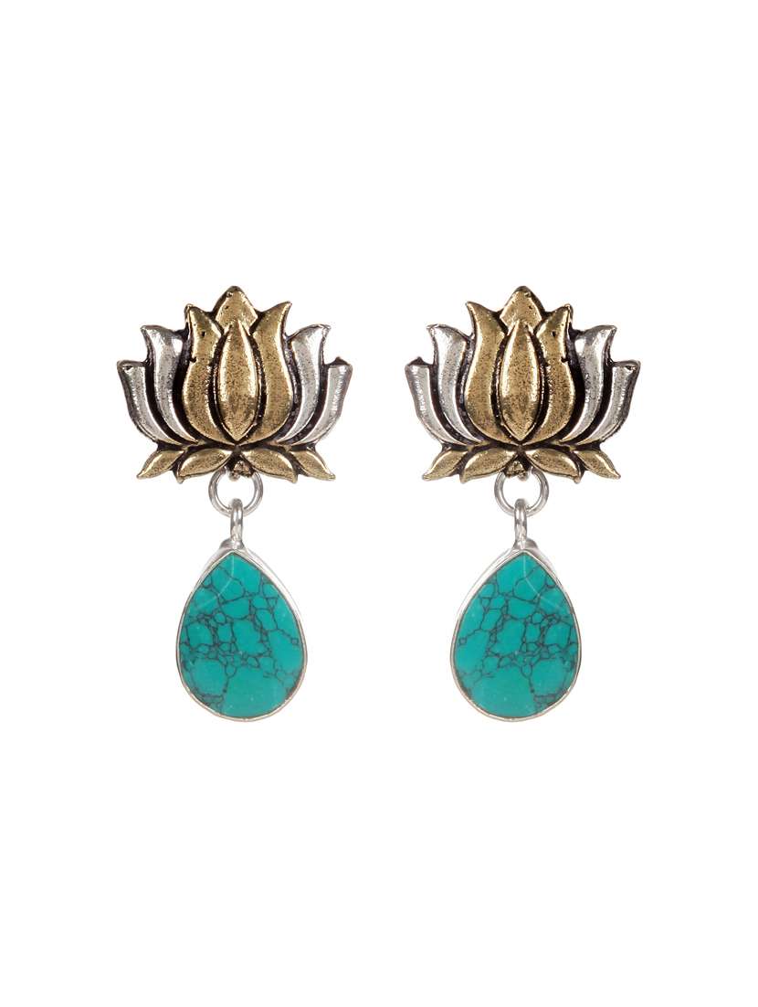 green metal drop earring