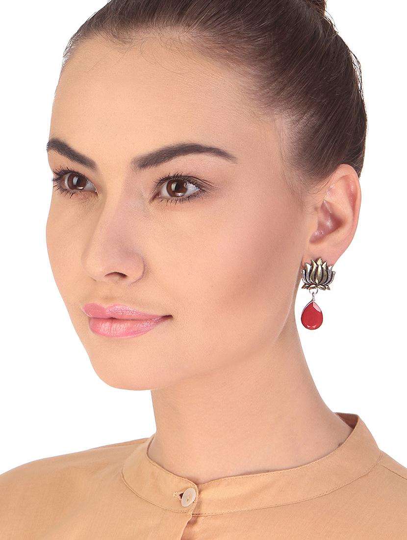 red metal drop earring - 16100743 - Standard Image - 2