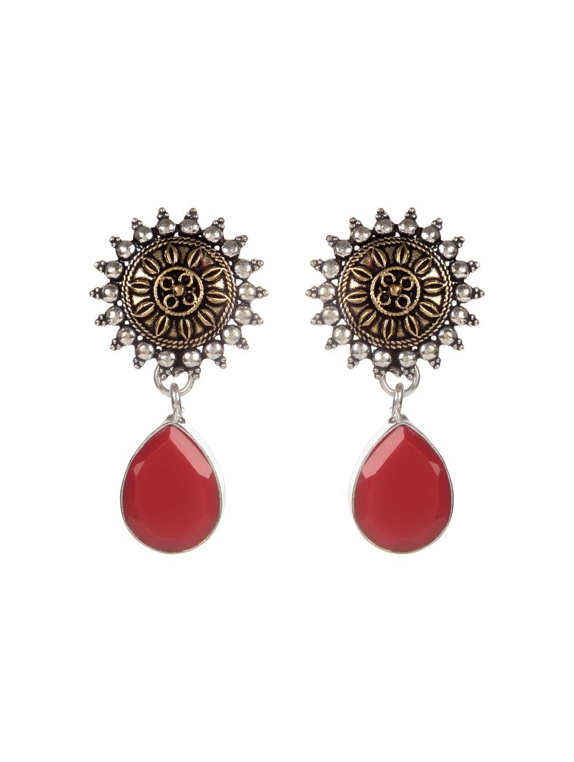 red metal drop earring - 16100746 -  Zoom Image - 0