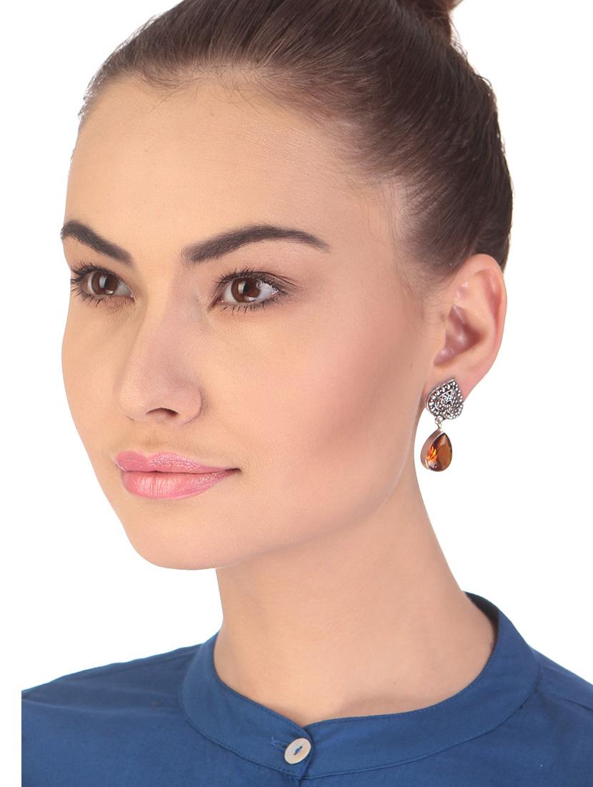yellow metal drop earring - 16100775 - Standard Image - 2