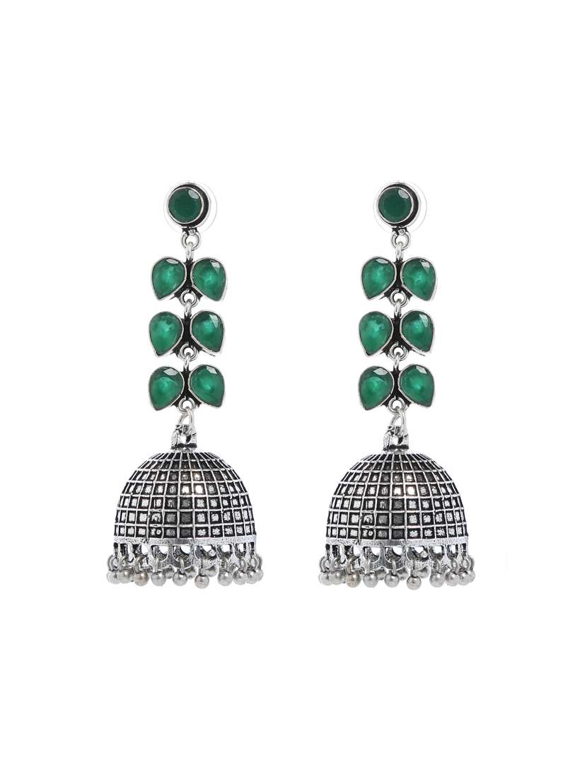green metal jhumka earring