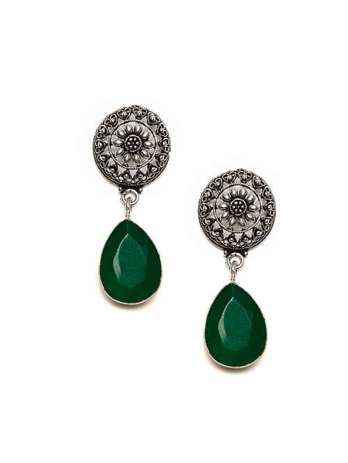 green metal drop earring - 16100865 - Standard Image - 0