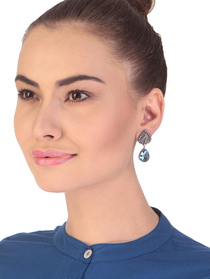 blue metal drop earring - 16100881 - Standard Image - 2