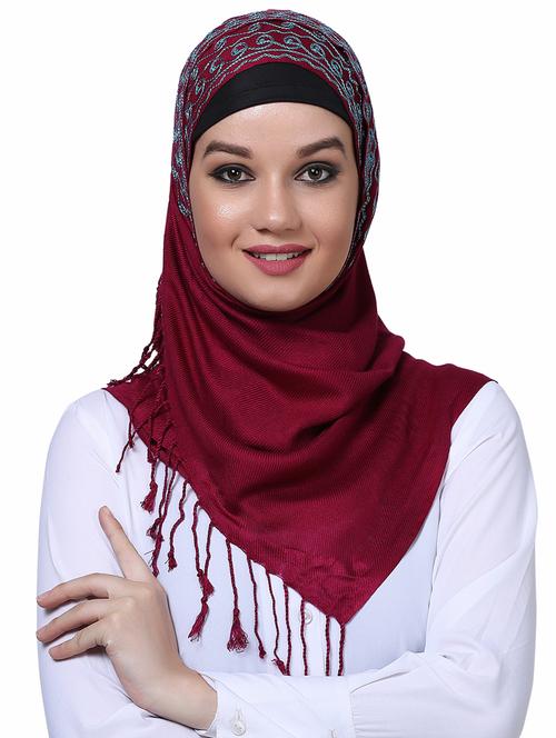 maroon solid embroidered scarf - 16101119 -  Standard Image - 0