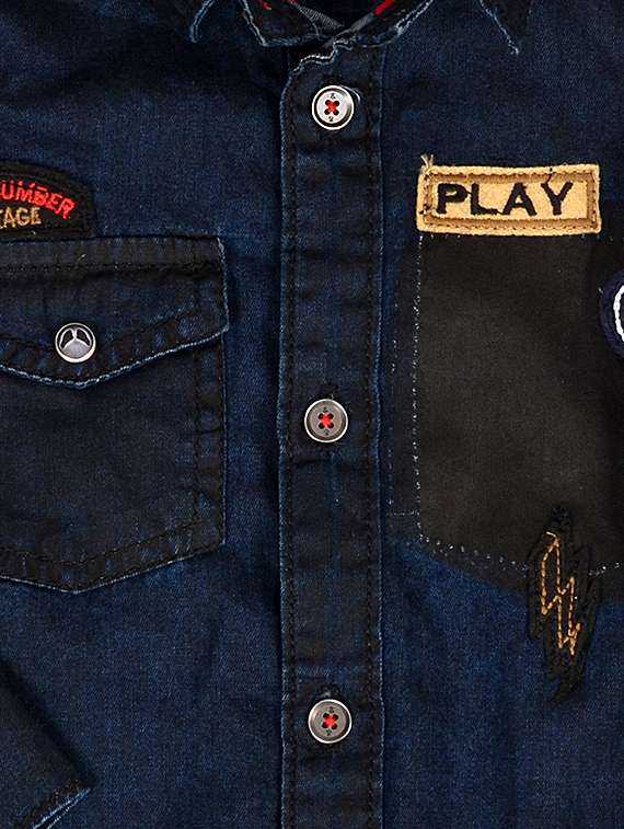 dark blue patch detail long sleeve shirt - 16103846 -  Standard Image - 2