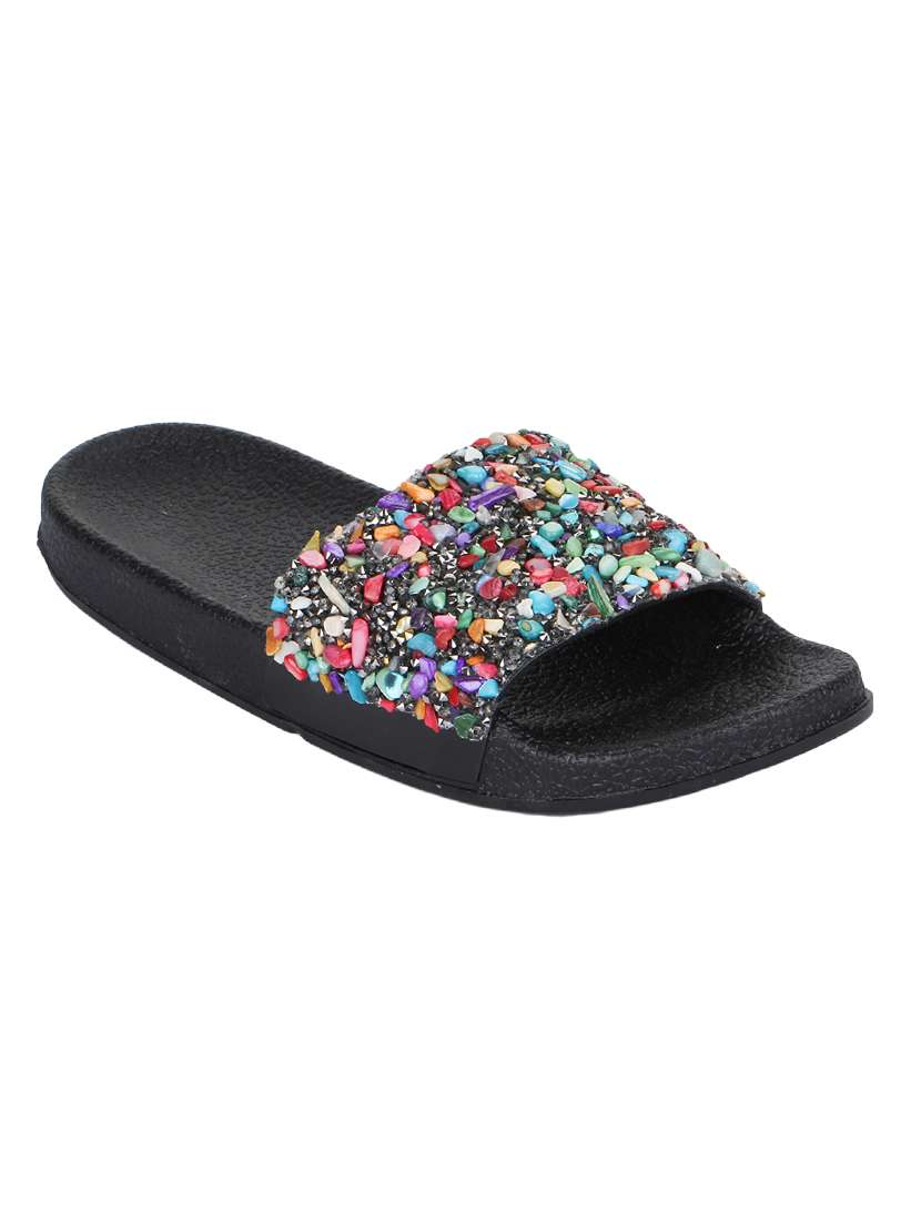 multi colored slip on slides