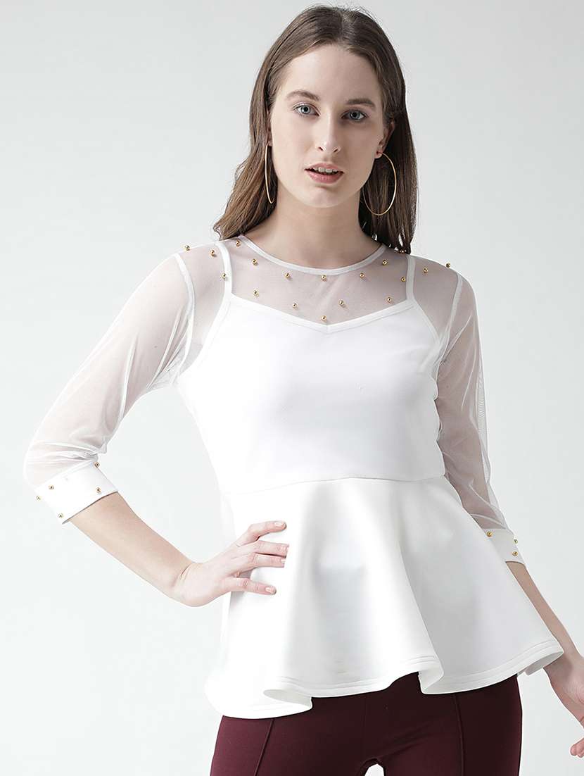 pearl embellished peplum top 