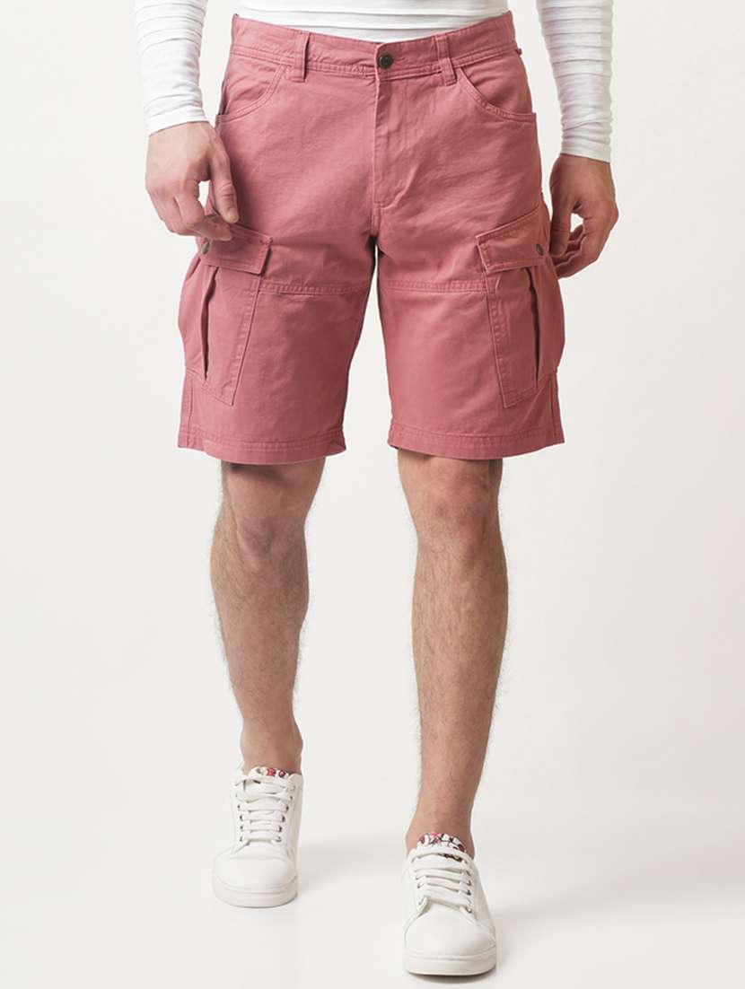 pink solid bermuda shorts