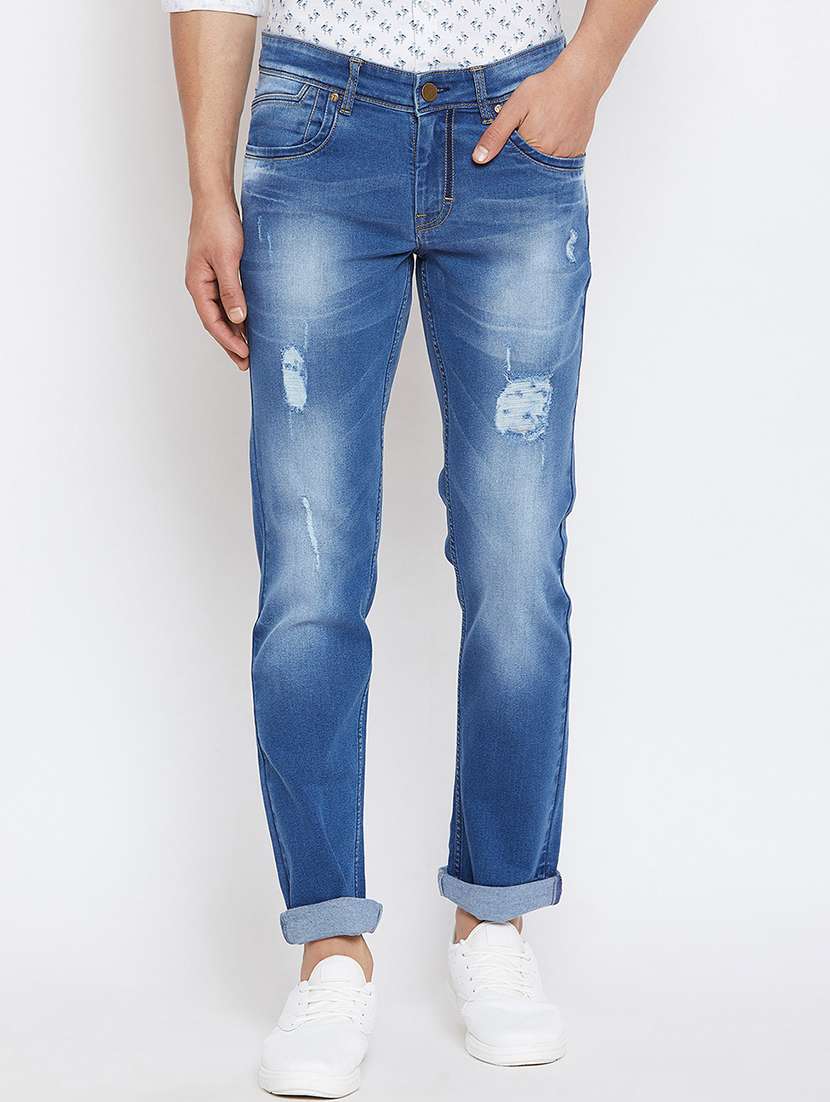 blue light washed ripped denim jeans