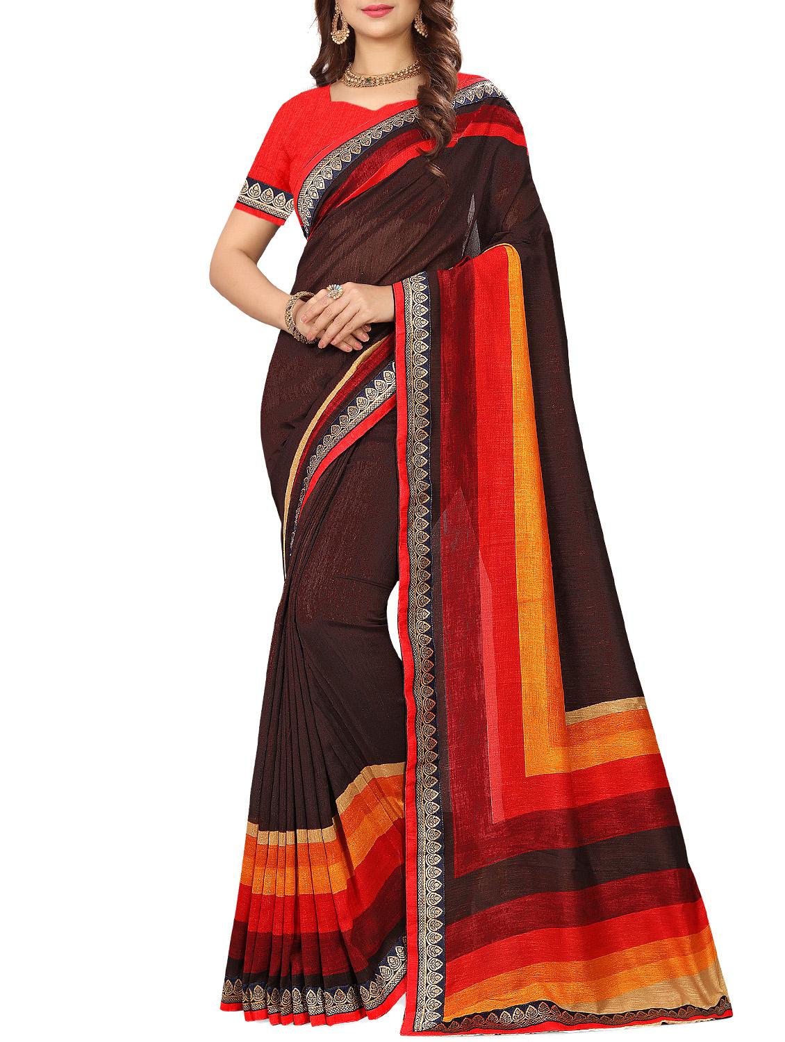 women's bordered royal blue colored saree with blouse - 16112700 - Zoom Image - 0
