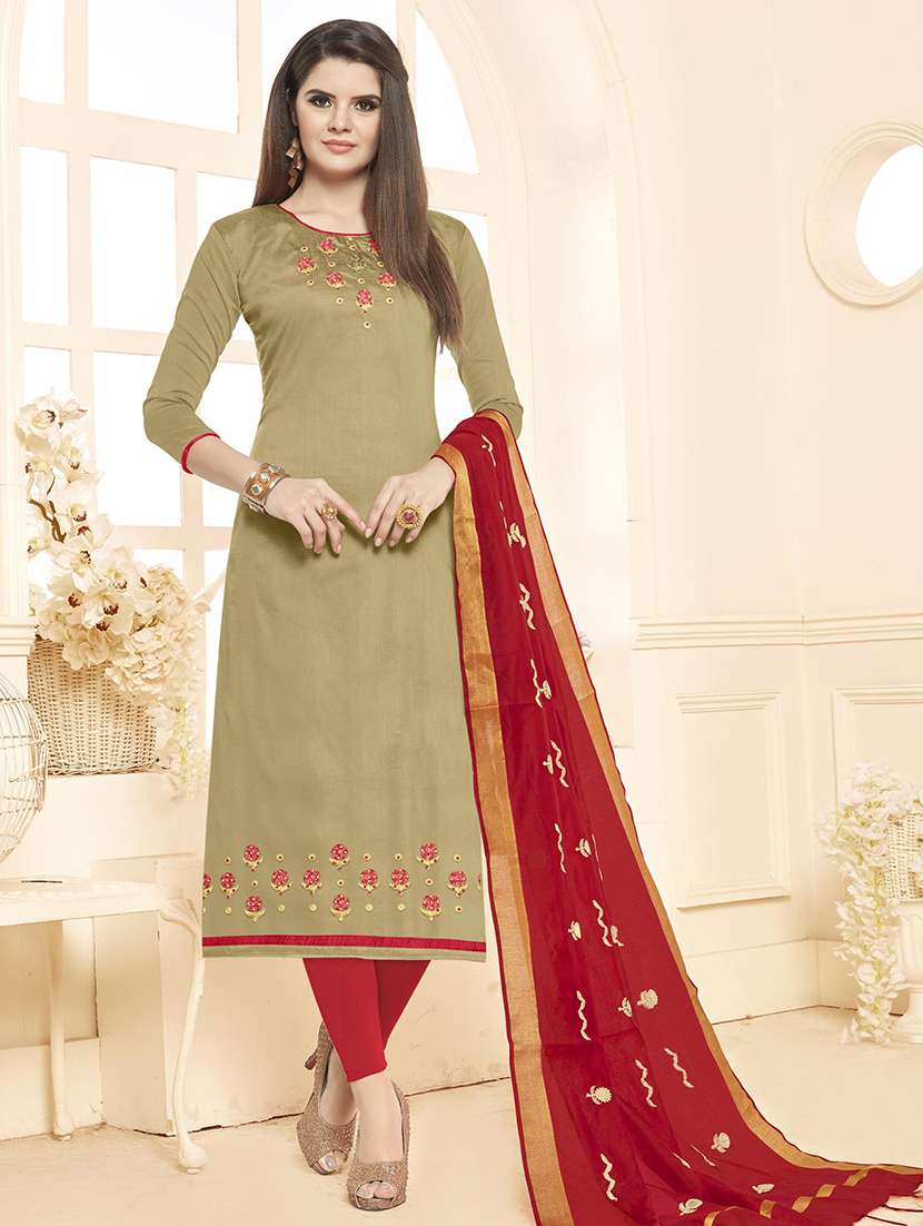 embroidered churidaar unstitched suit