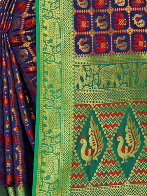 conversational zari motifs kanjivaram saree with blouse - 16114501 - Standard Image - 2