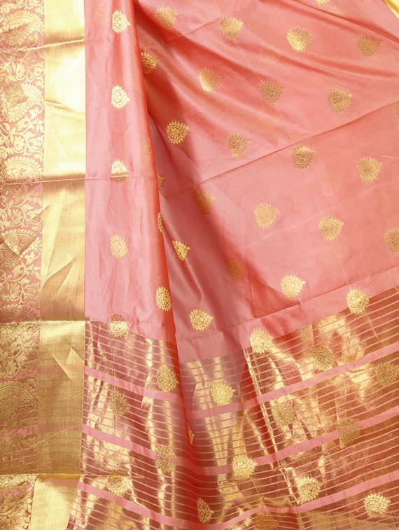ethnic zari motifs peach kanjivaram saree with blouse - 16114510 - Standard Image - 2