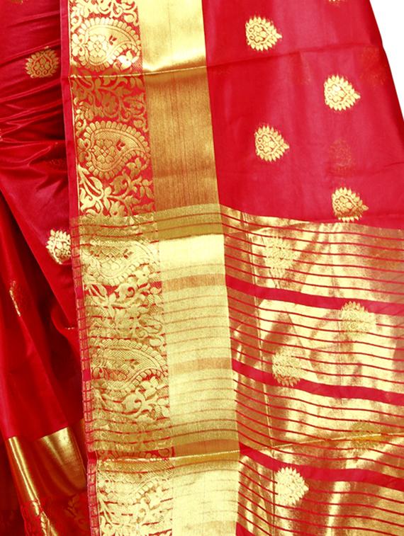 ethnic zari motifs red kanjivaram saree with blouse - 16114511 - Standard Image - 2