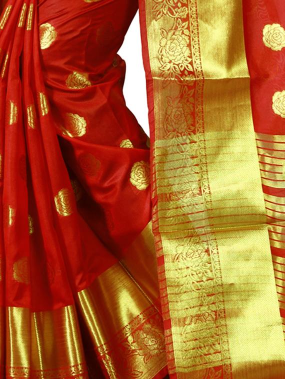 floral zari motifs red kanjivaram saree with blouse - 16114512 - Standard Image - 2