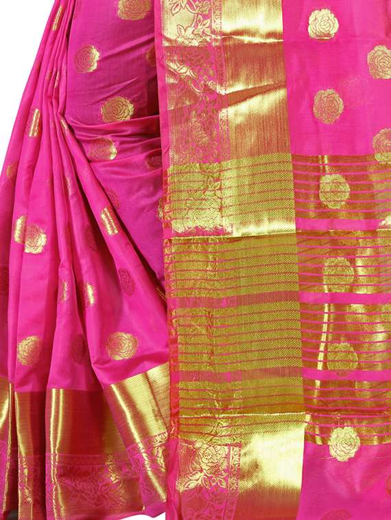 floral zari motifs pink kanjivaram saree with blouse - 16114514 - Standard Image - 2