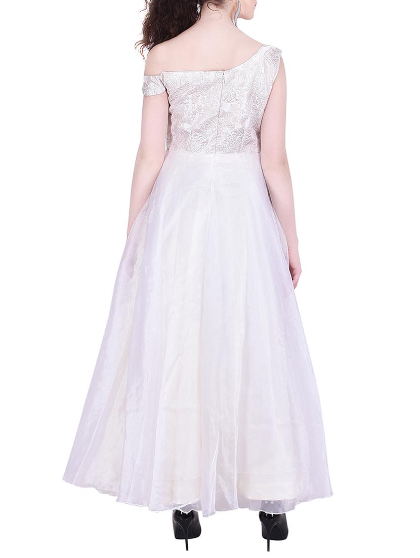Embossed Off Shoulder White Dress