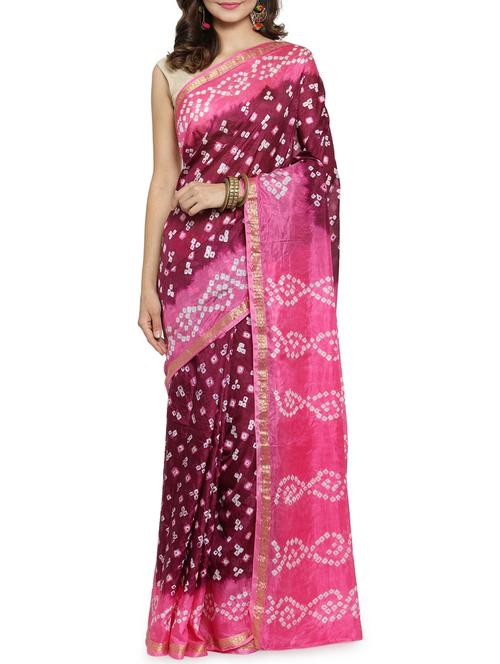 women's bandhani burgundy colored saree with blouse - 16120229 -  Standard Image - 0