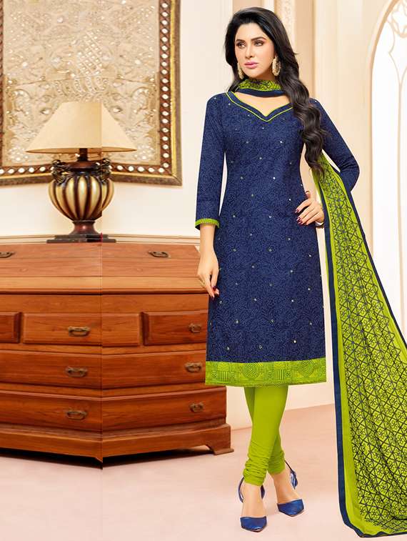 printed churidaar unstitched suit