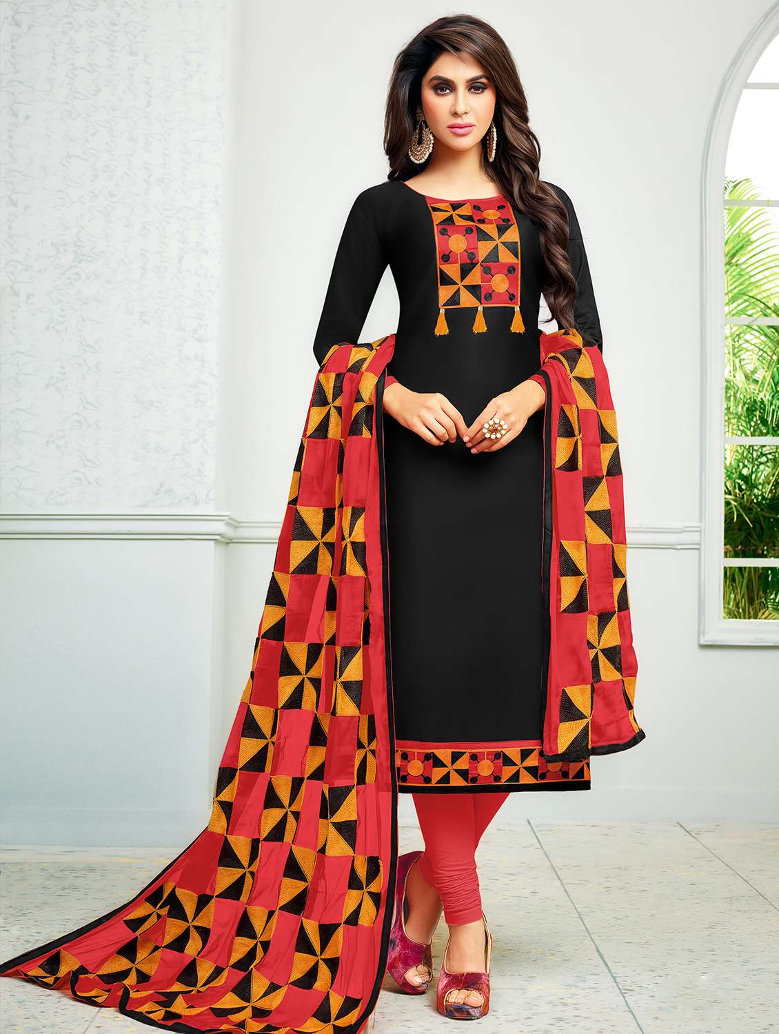 embroidered churidaar unstitched suit