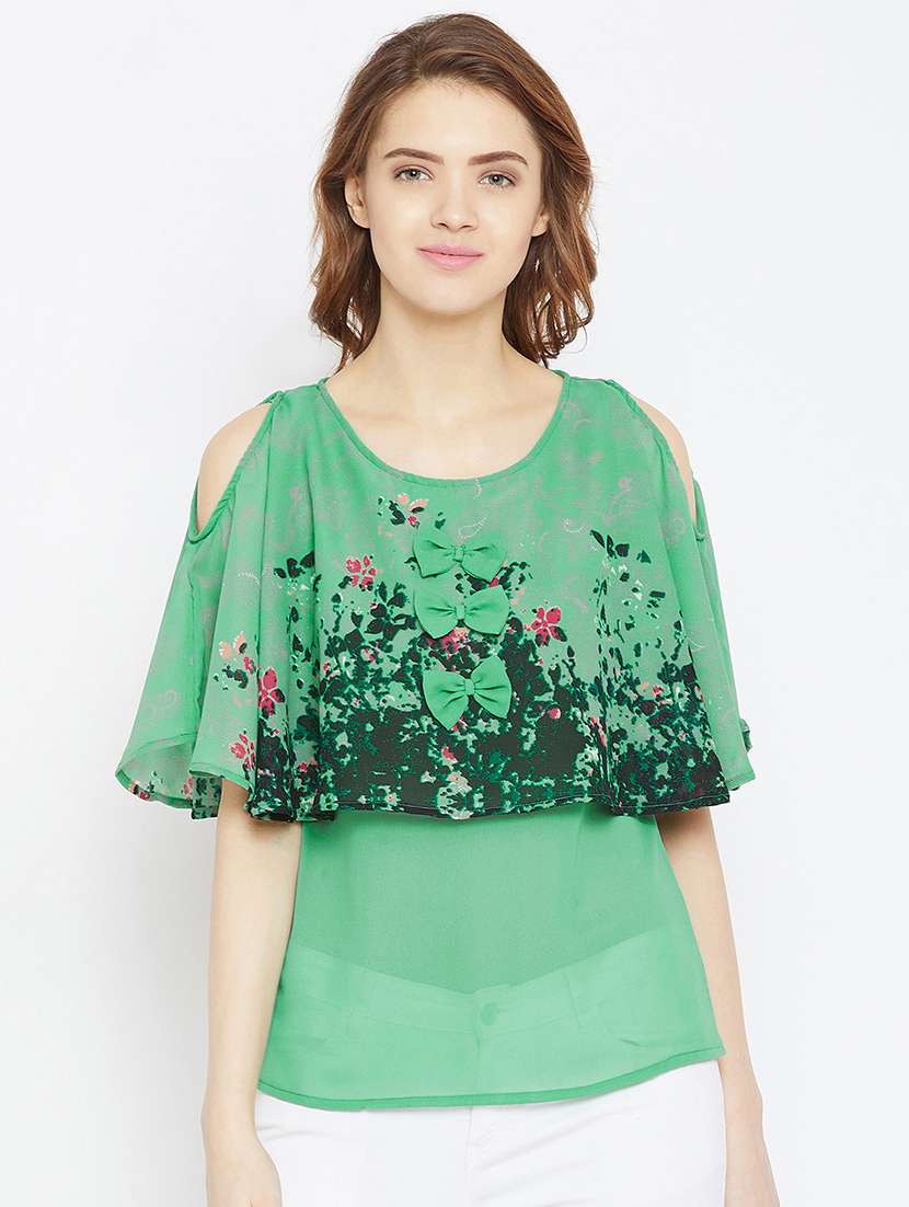 bow detail cold shoulder overlay top