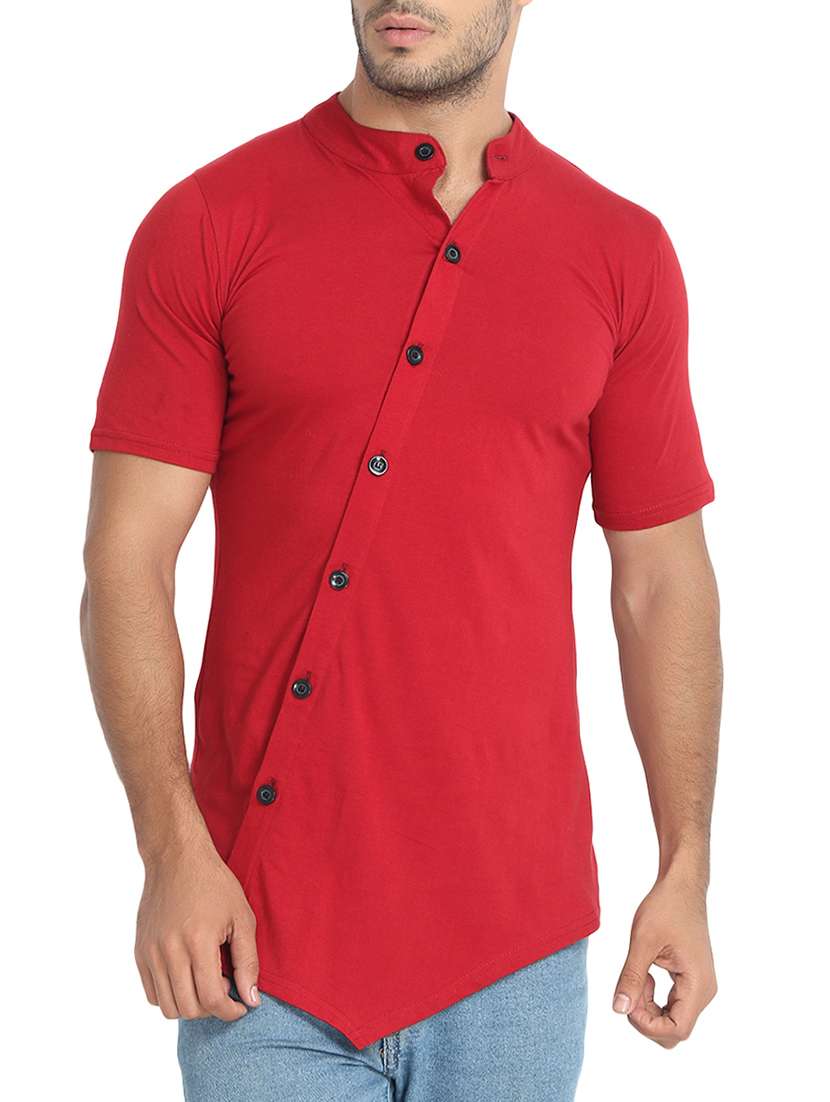 red solid asymmetric t-shirt