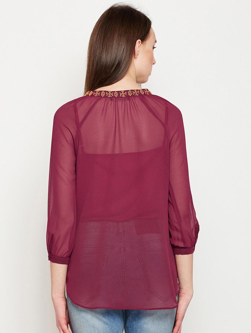 women's straight tie-up neck top - 16133738 - Standard Image - 2
