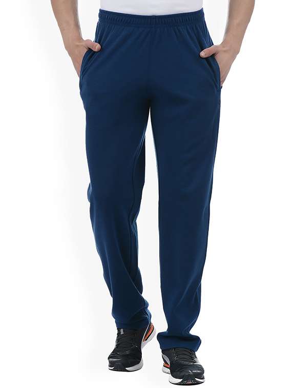 blue solid track pants with pockets 