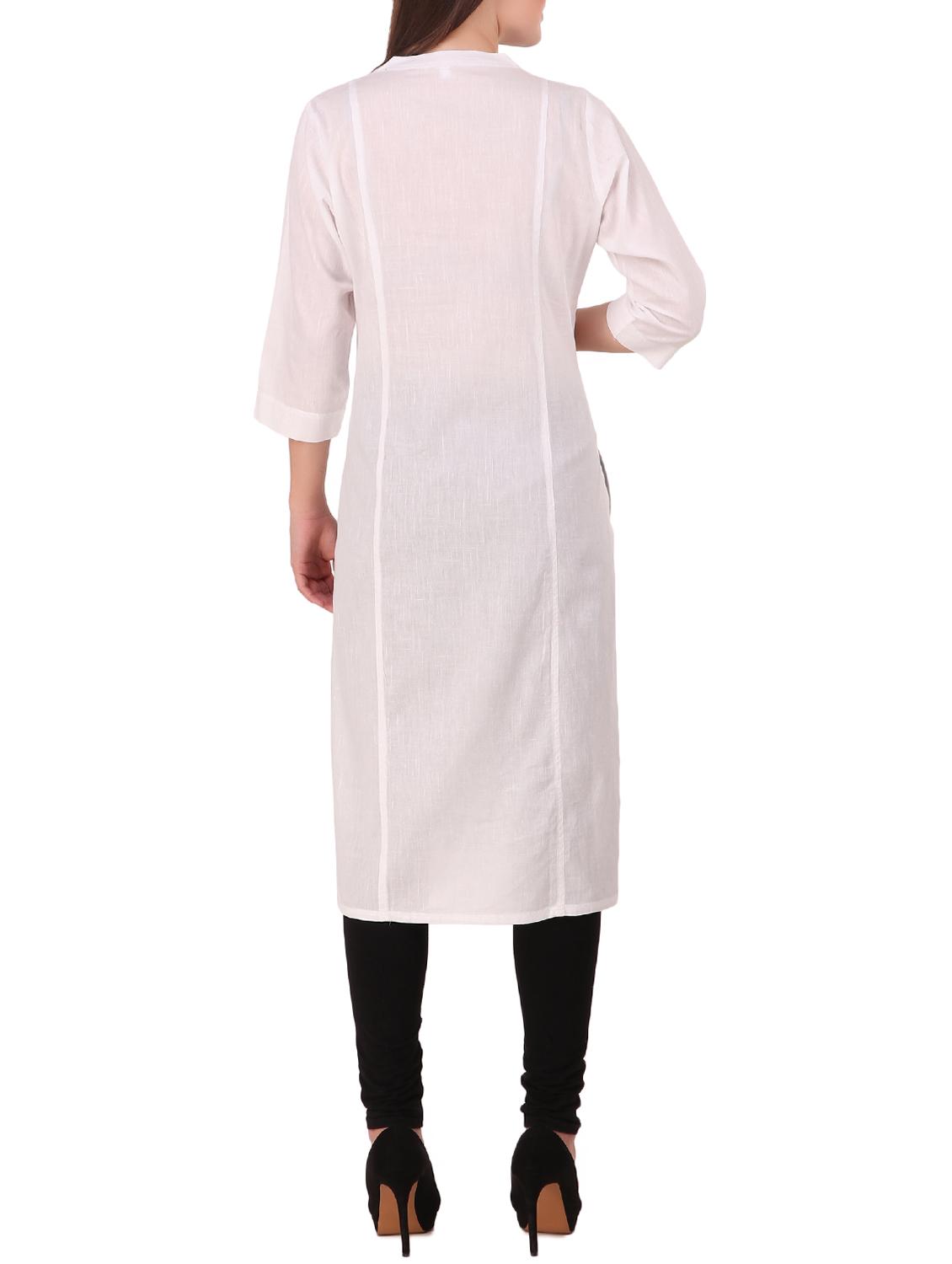 white solid straight kurta - 16134277 - Standard Image - 2