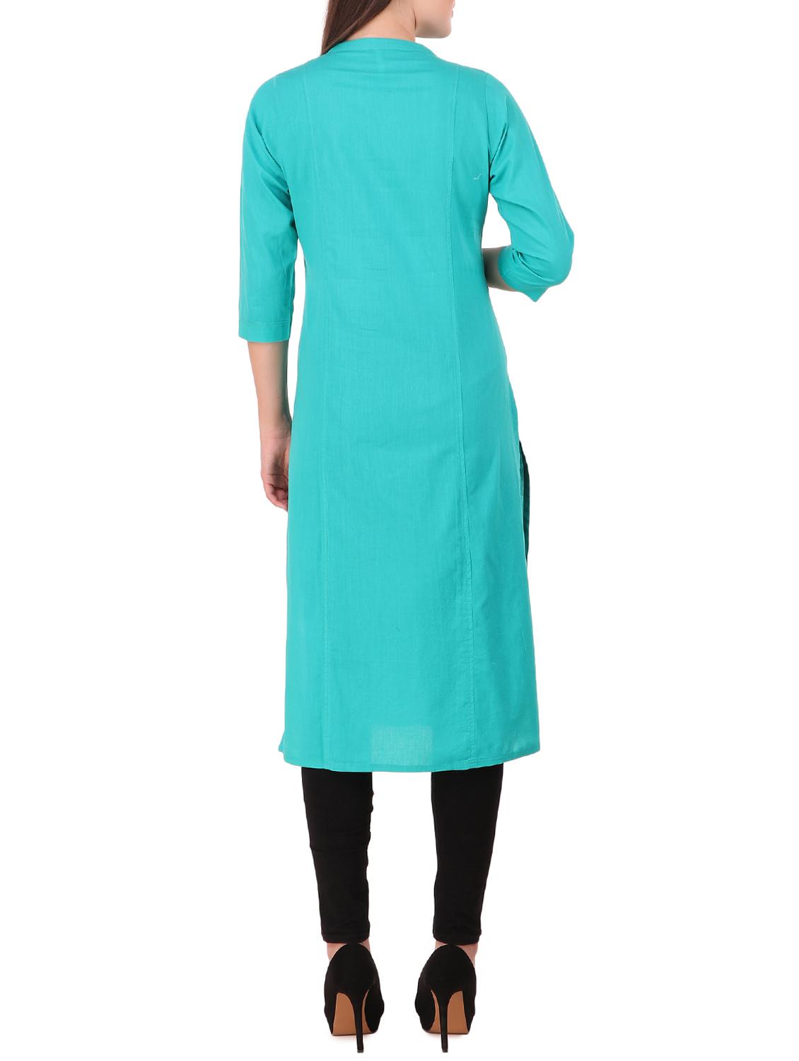 turquoise solid straight kurta - 16134278 - Standard Image - 2