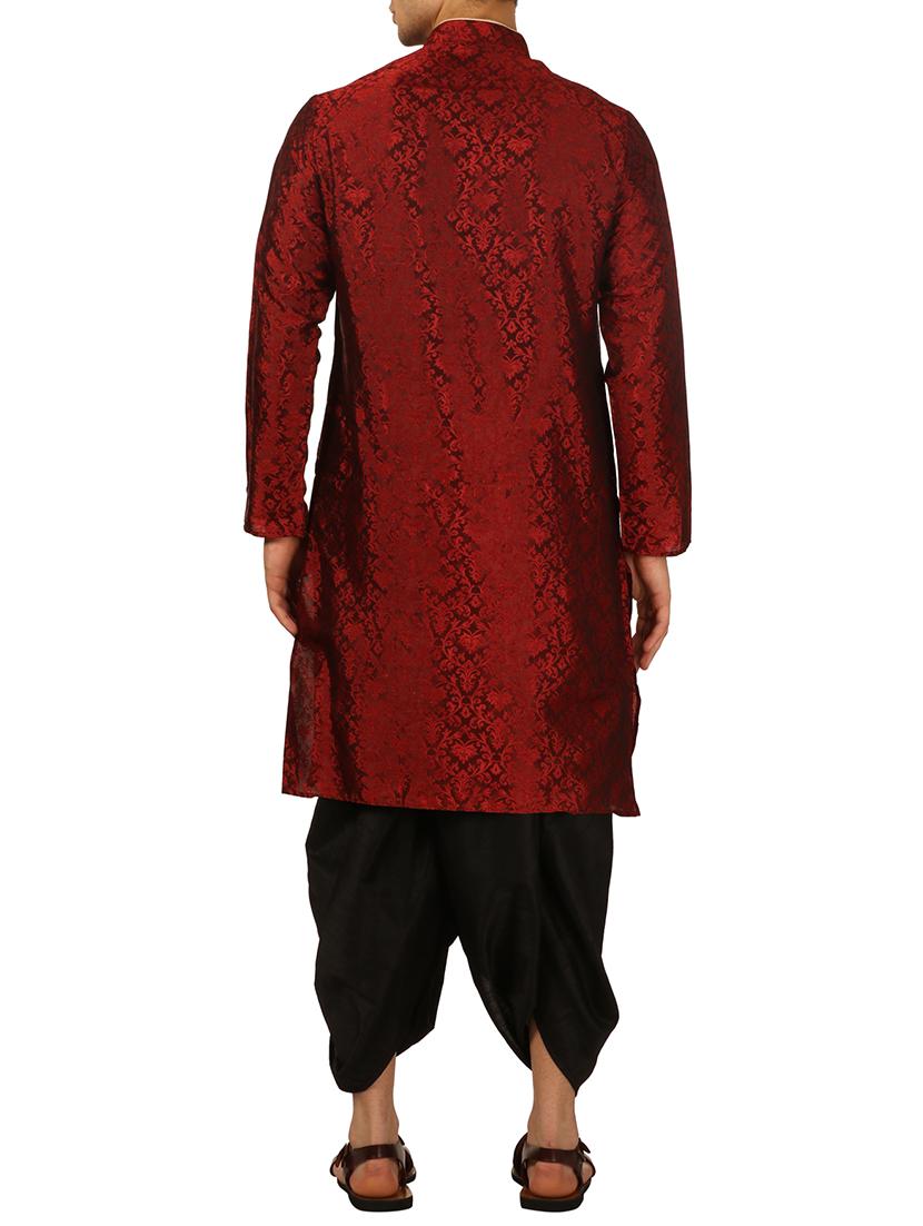 red silk blend dhoti kurta set - 16134942 - Standard Image - 2