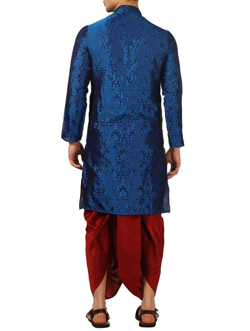 blue silk blend dhoti kurta set - 16134945 -  Standard Image - 2