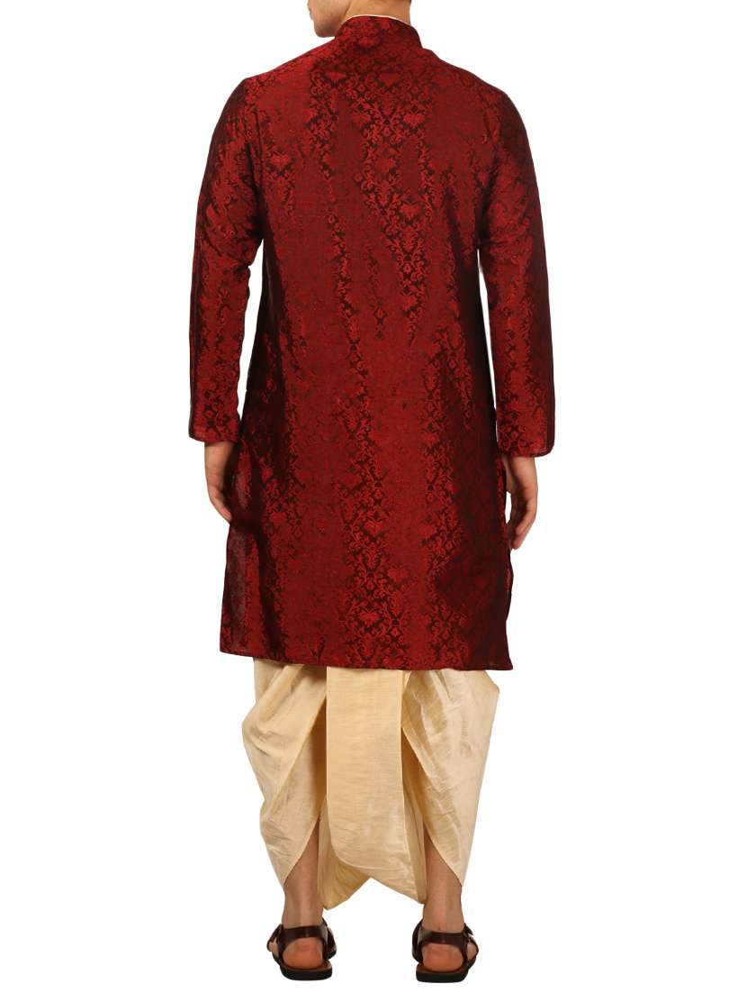 red silk blend dhoti kurta set - 16134950 - Standard Image - 2