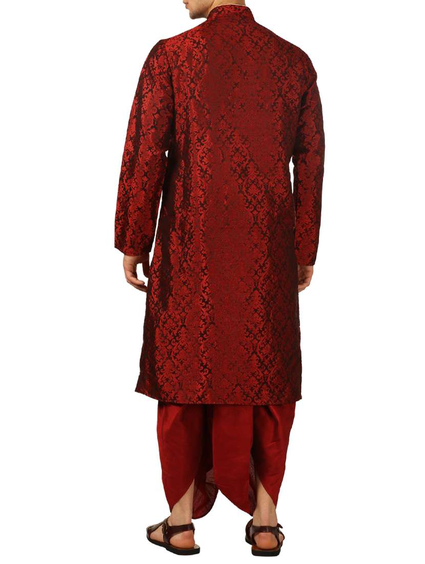 red silk blend dhoti kurta set - 16134954 - Standard Image - 2