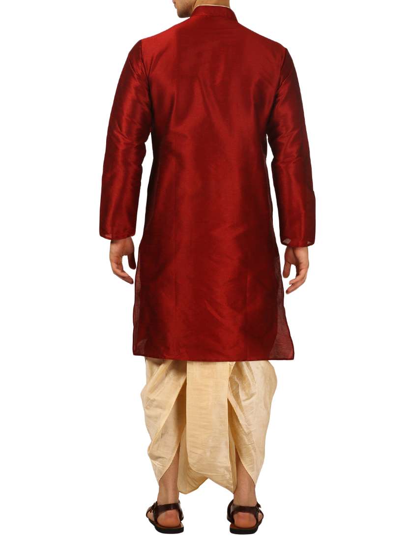 red silk blend dhoti kurta set - 16134956 - Standard Image - 2
