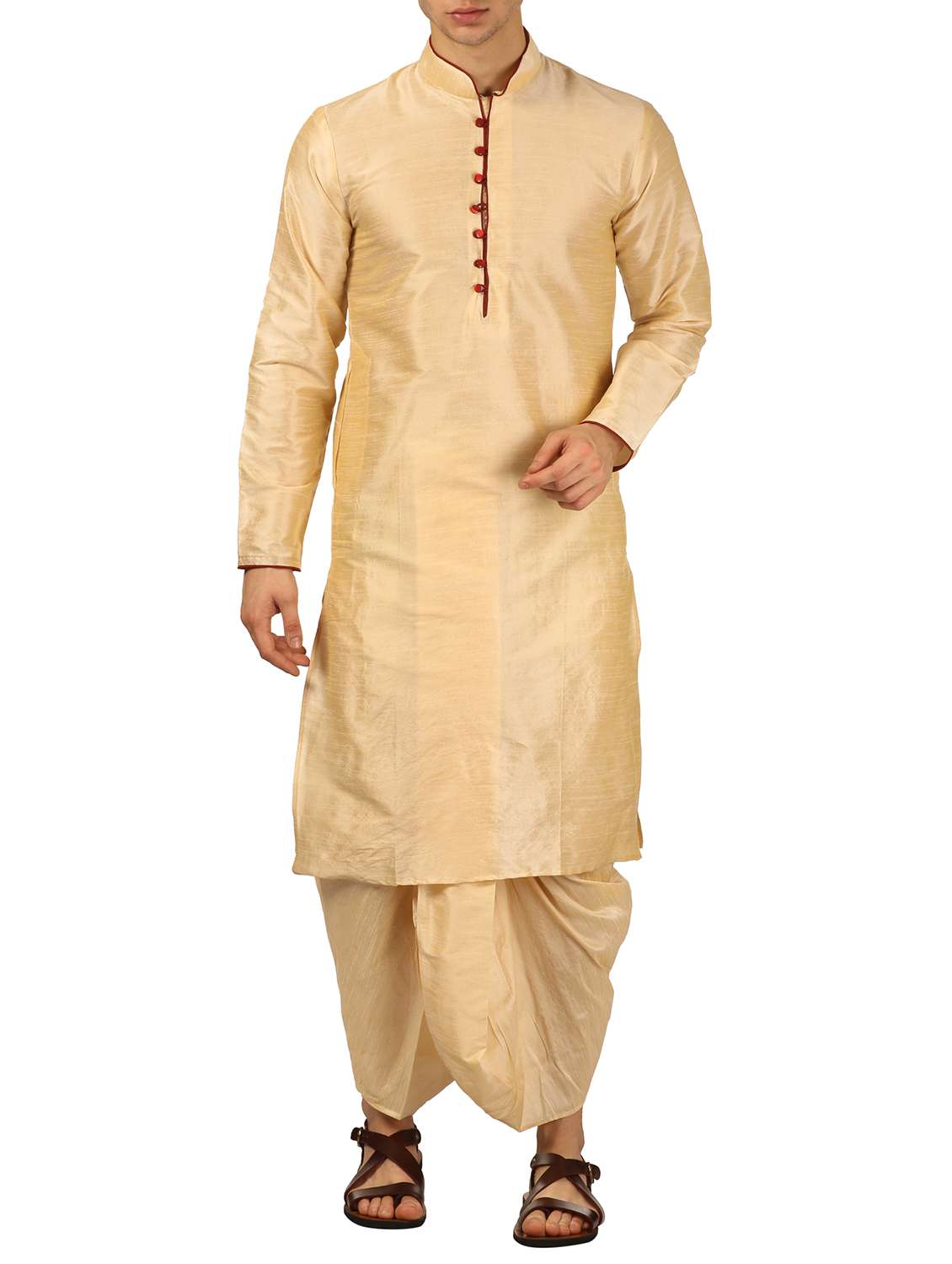 beige silk blend dhoti kurta set