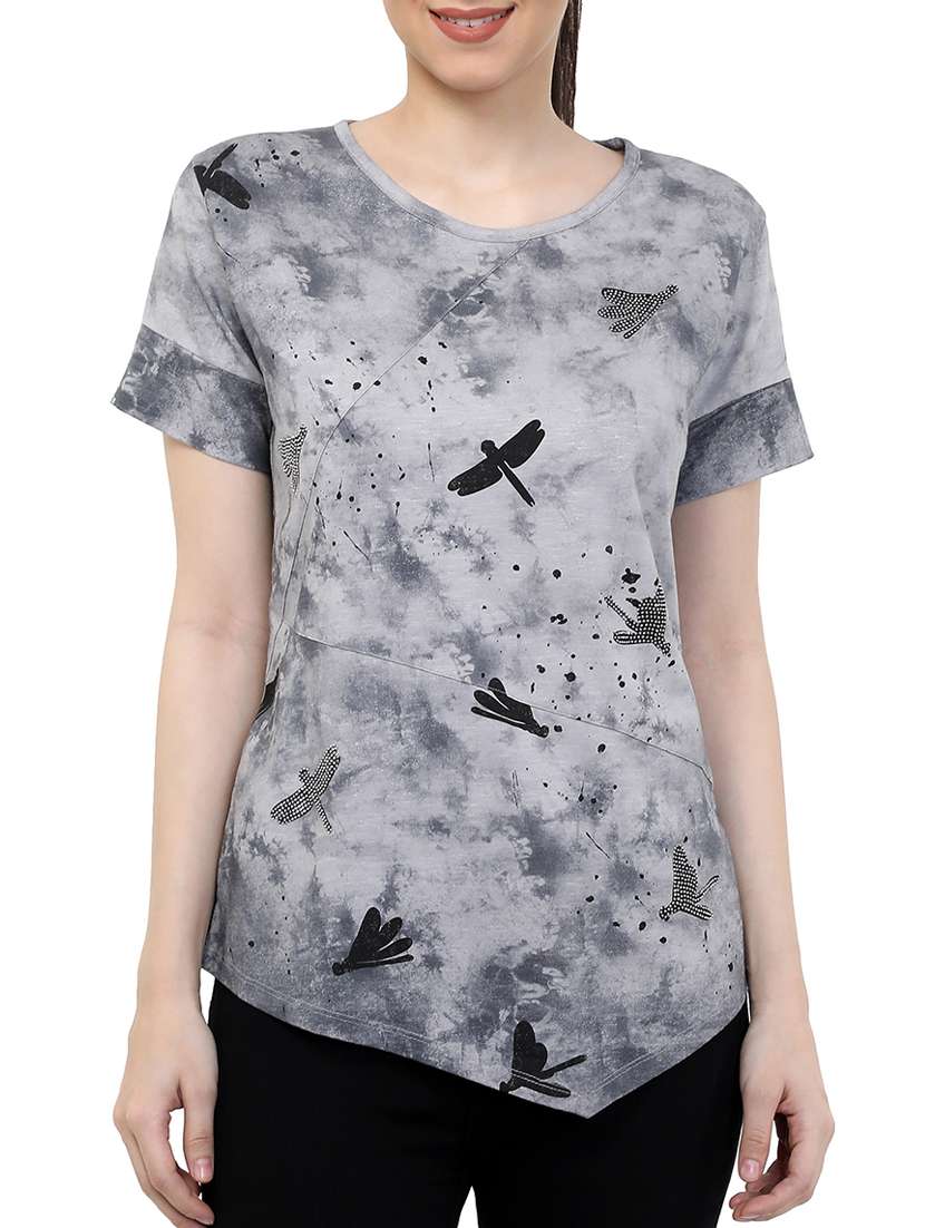 graphic print embellished asymmetric tee