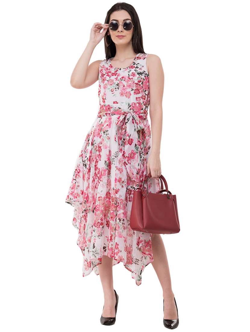 bow tie floral asymmetric dress