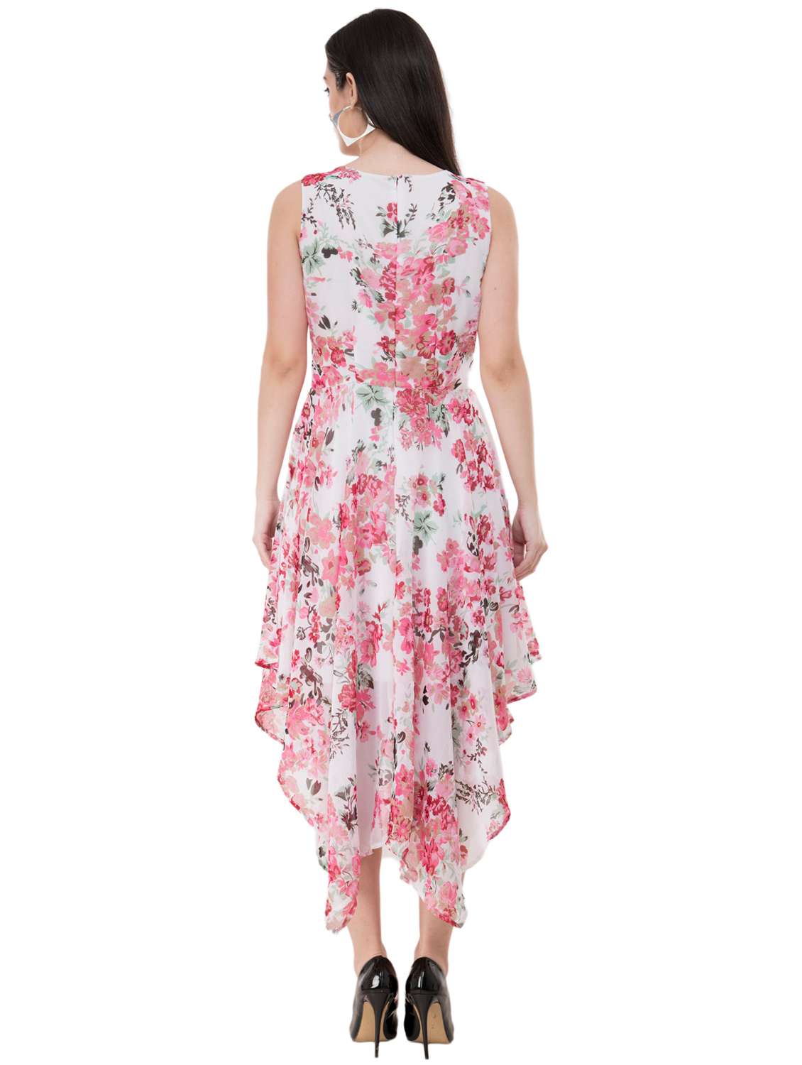Bow Tie Floral Asymmetric Dress - 16135673 -  Standard Image - 2