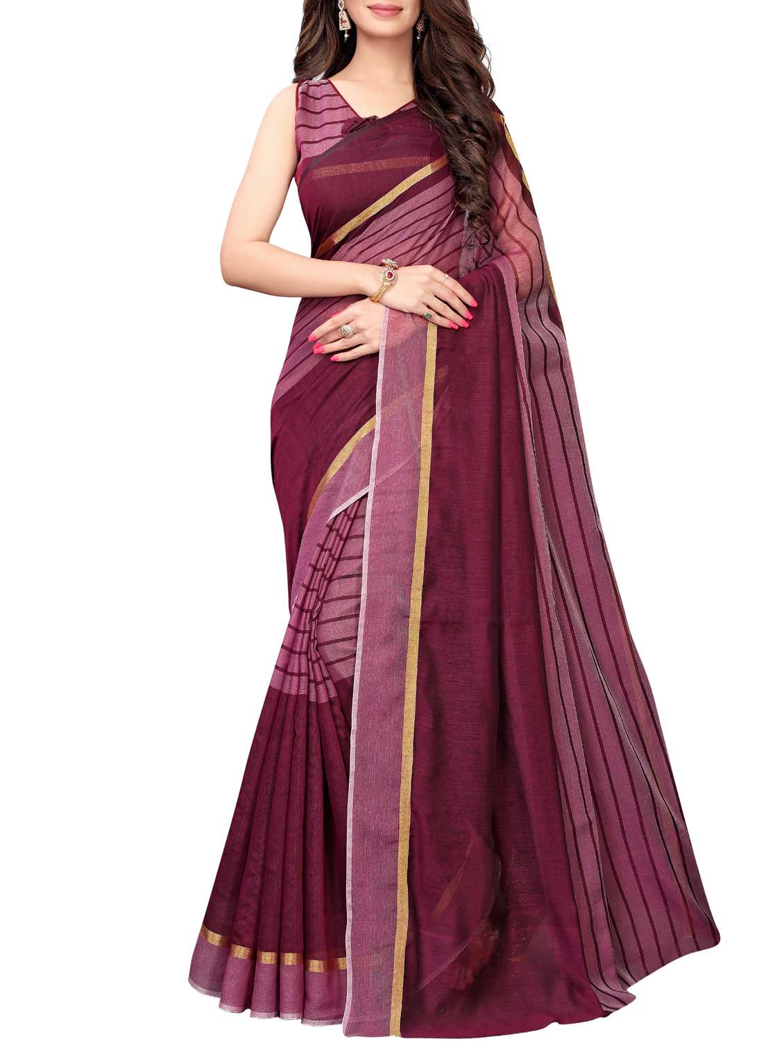 striped zari motifs woven saree with blouse