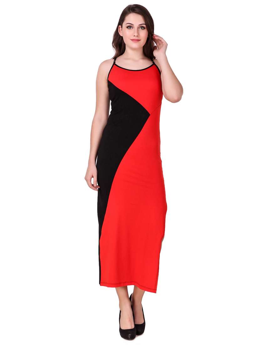 crossover detail color block high slit dress