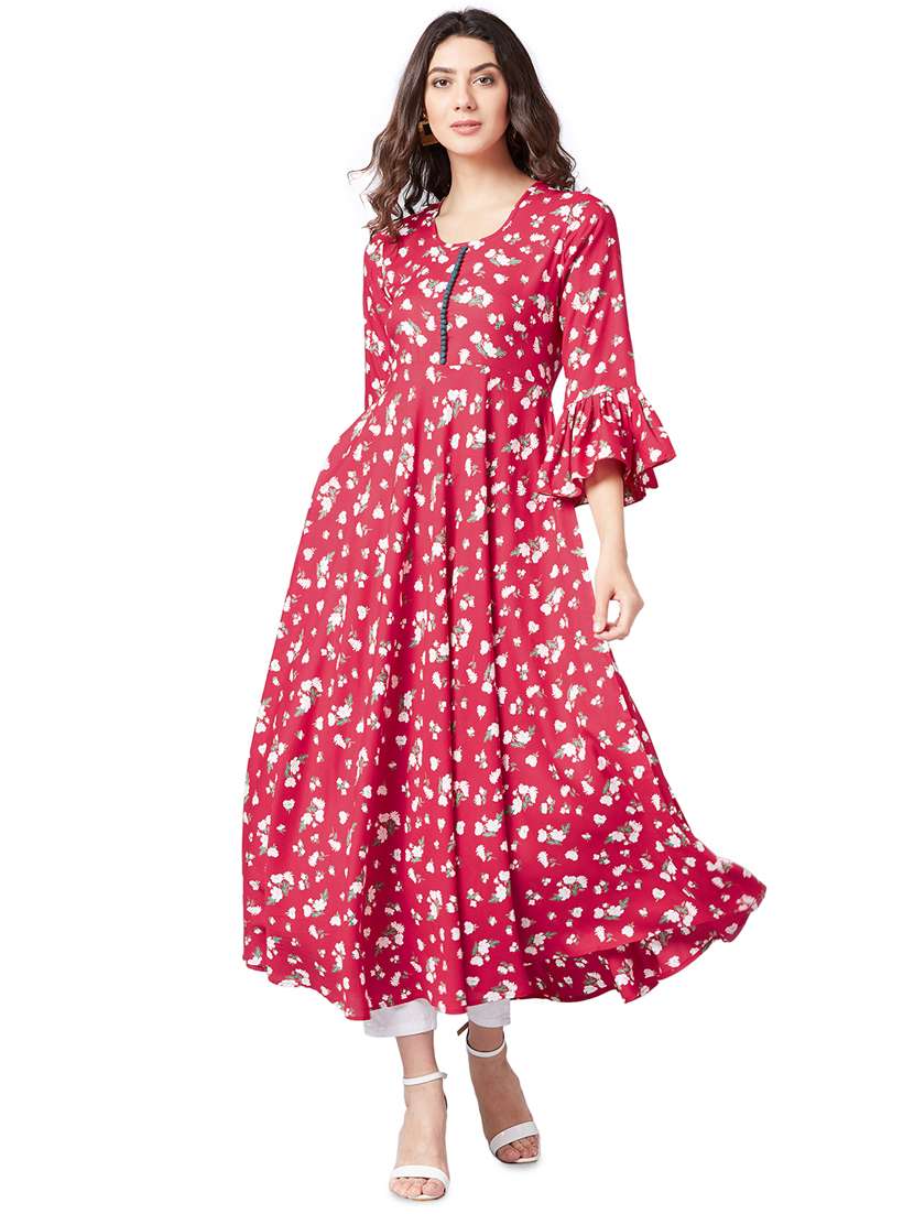 Bell sleeved floral flared kurta