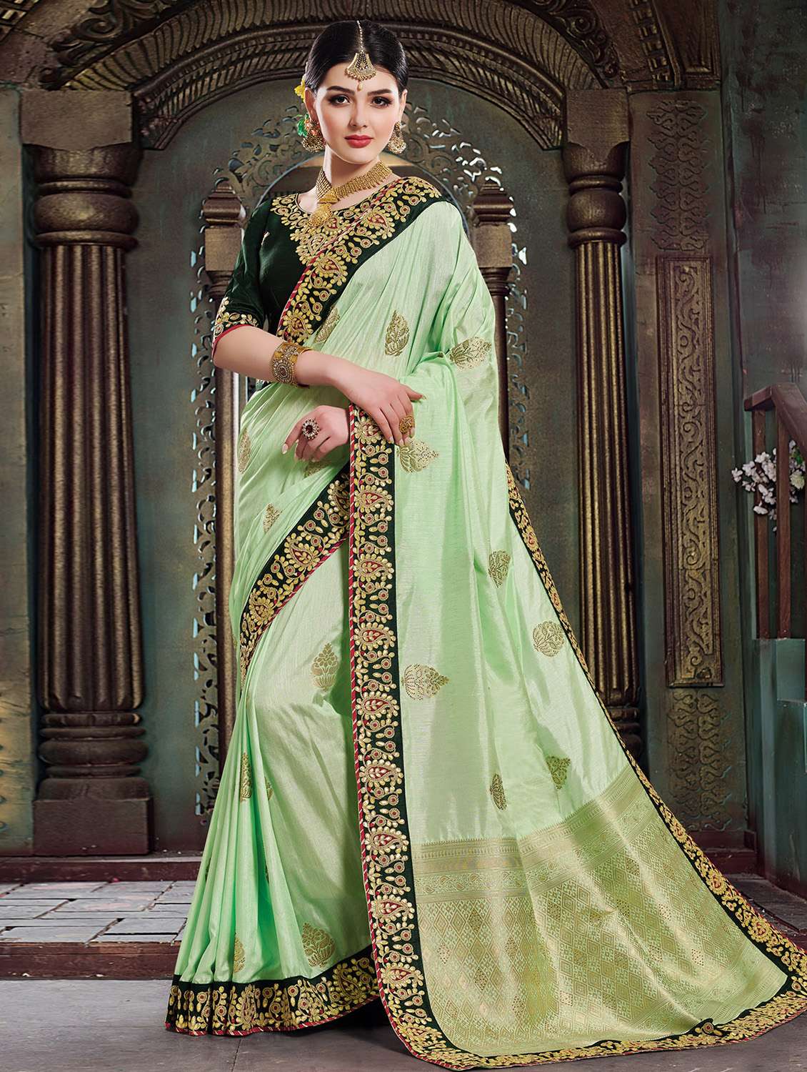 zari motifs gota patti saree with blouse