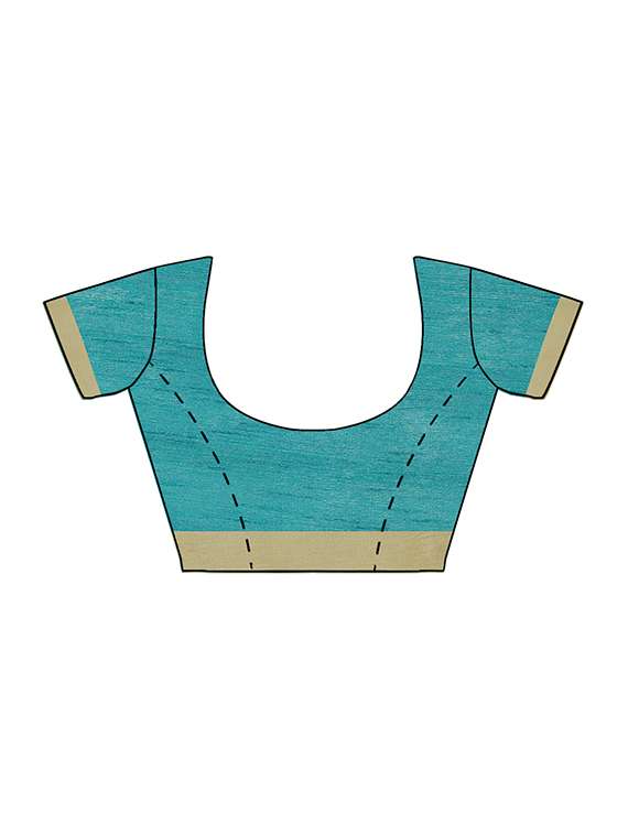 turquoise zari border saree with blouse - 16139628 -  Standard Image - 2