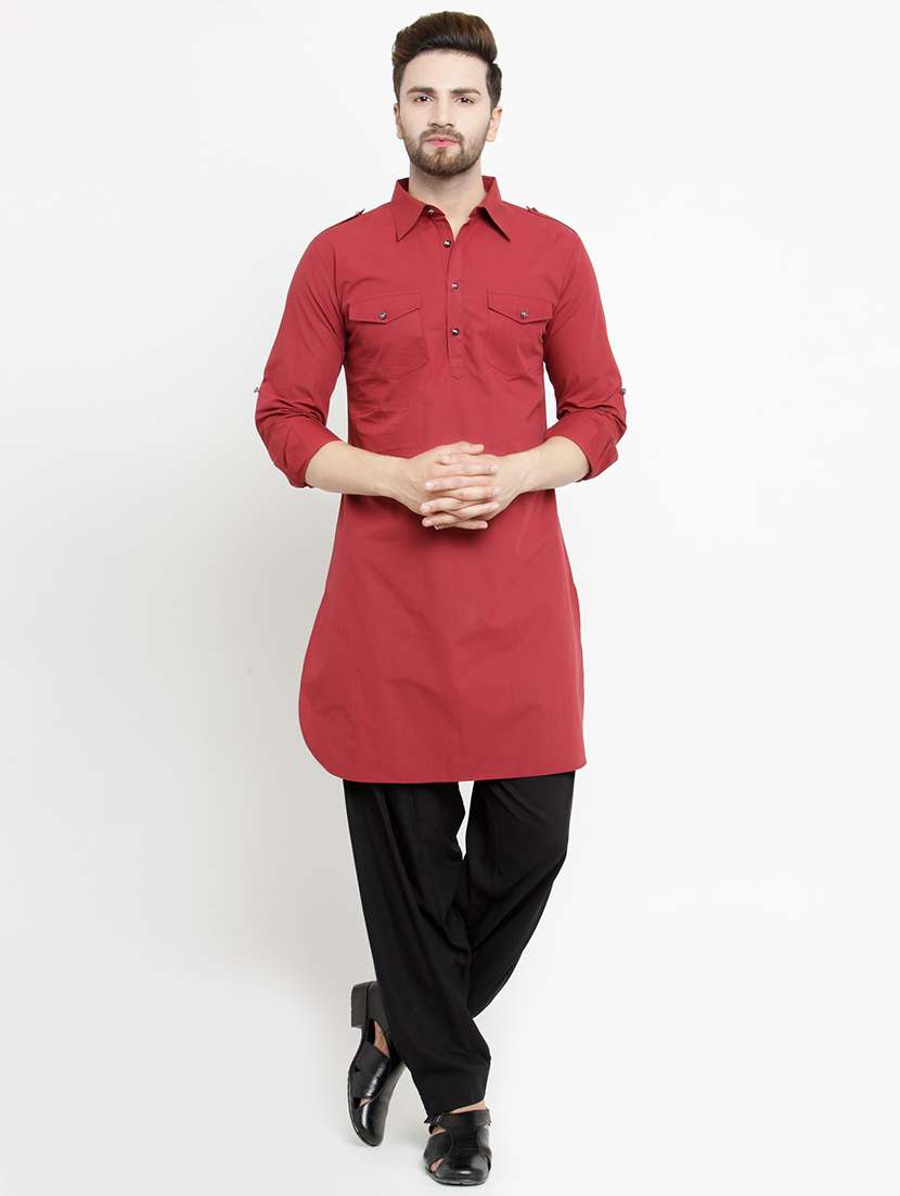 red solid pathani kurta