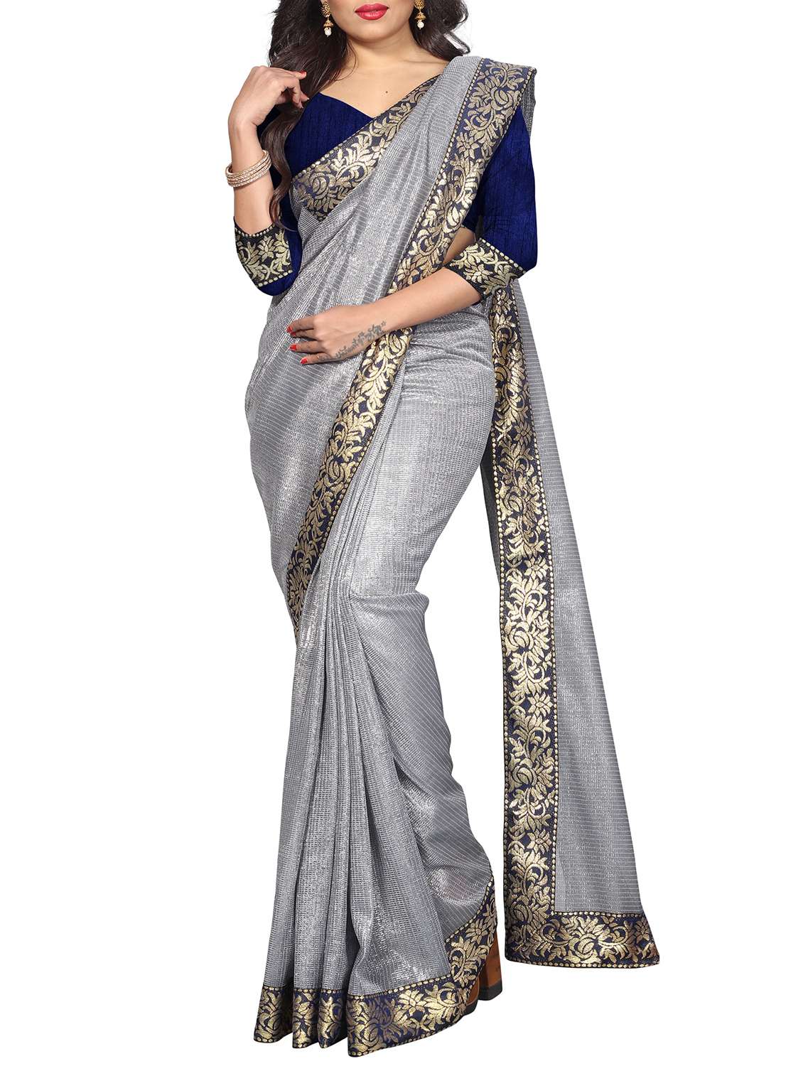 solid with bordered saree with blouse