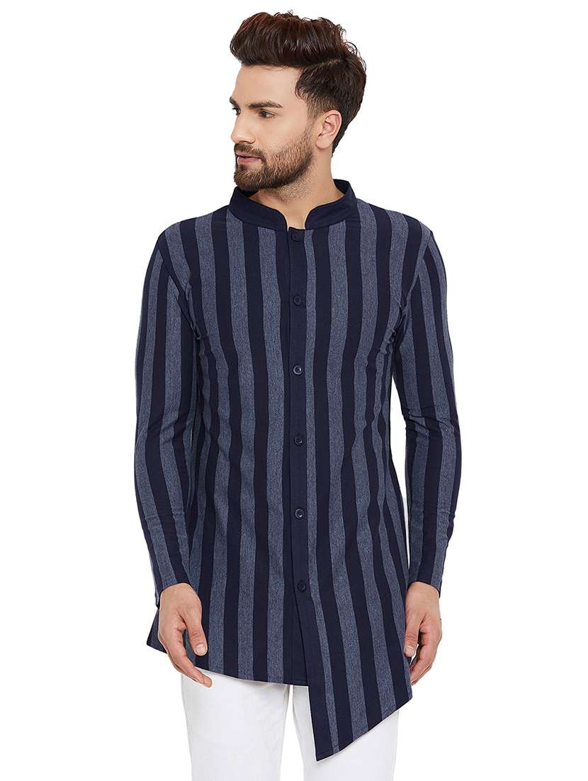 navy blue striped asymmetric kurta