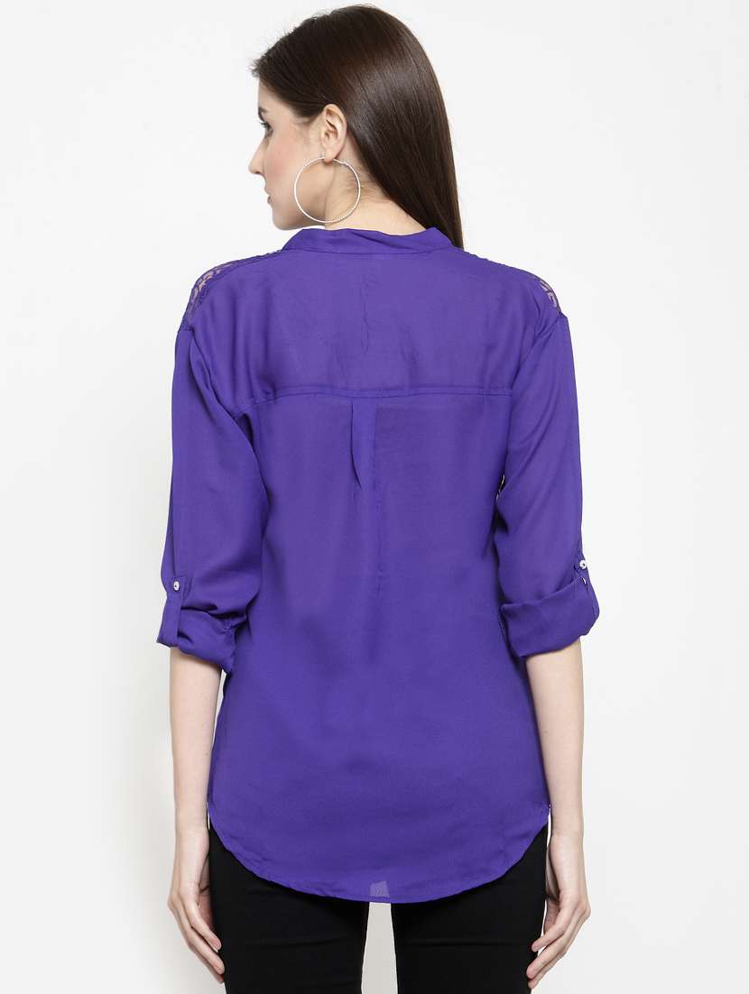 roll up sleeved lace panel top - 16158295 - Standard Image - 2