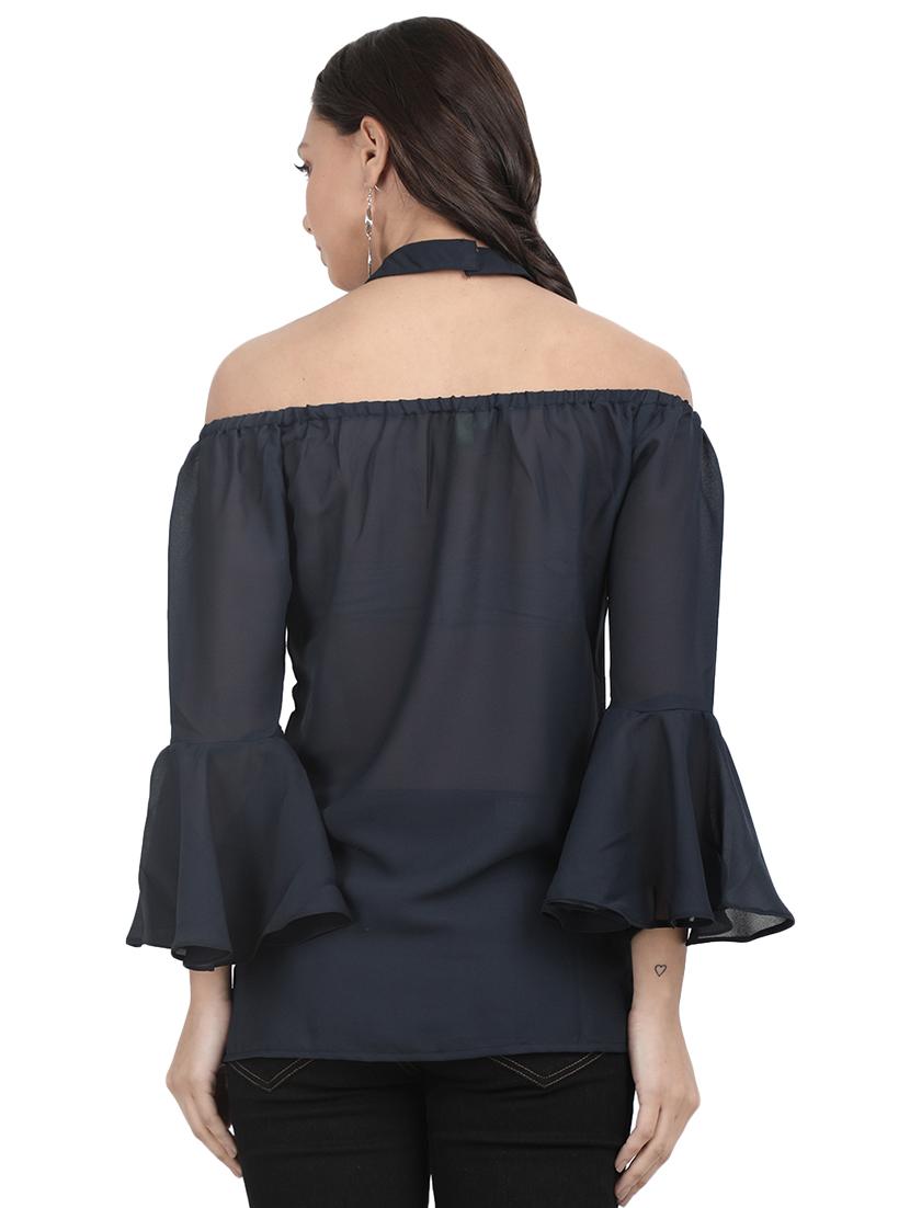 choker neck bell sleeved top - 16159054 - Standard Image - 2